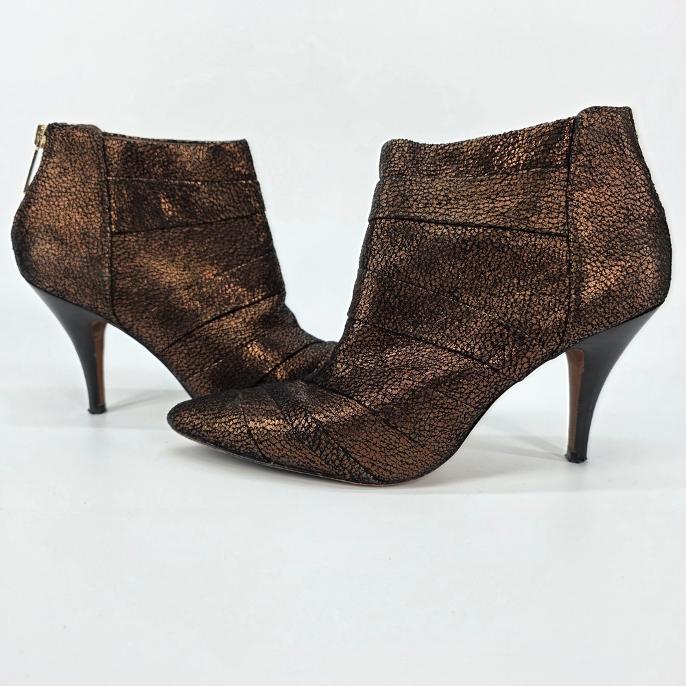 Donald J Pliner TURK Booties Bronze Metallic Leather Crackle Heel Ankle Boot 8 M